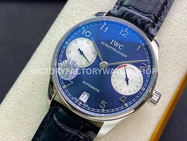 ZF Factory IWC Portuguese Automatic IW500112 42mm Steel Leather Strap White Eyes Arabic Numerals Blue Di (9) ZF Factory IWC Portuguese Automatic IW500112 42mm Steel Leather Strap White Eyes Arabic Numerals Blue Dial