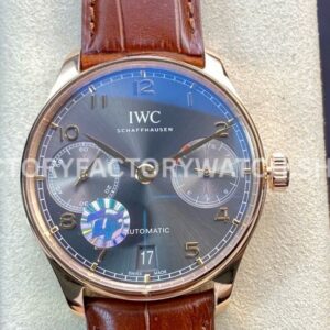 ZF Factory IWC Portuguese Automatic IW500702 42mm Rose Gold Leather Strap Arabic Numerals Grey Dial (6) ZF Factory IWC Portuguese IW500702 grey dial brown leather strap