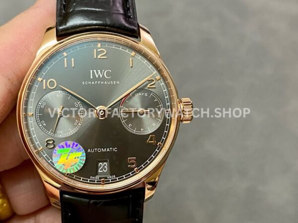 ZF Factory IWC Portuguese Automatic IW500702 42mm Rose Gold Leather Strap Silver Arabic Numerals Dial (7) ZF Factory IWC Portuguese IW500702 grey dial black leather strap