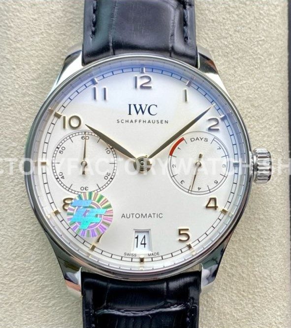 ZF Factory IWC Portuguese Automatic IW500704 42mm Steel Black Leather Strap Arabic Numerals Silver Dial (3) ZF Factory IWC Portuguese IW500704 silver dial black leather strap