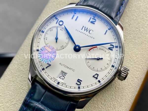 ZF Factory IWC Portuguese Automatic IW500705 42mm Steel Leather Strap Silver Arabic Numerals Dial (2) ZF Factory IWC Portuguese Automatic IW500705 42mm Steel Blue Leather Strap Blue Arabic Numerals Silver Dial