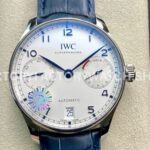 ZF Factory IWC Portuguese Automatic IW500705 42mm Steel Leather Strap Silver Arabic Numerals Dial (6) ZF Factory IWC Portuguese IW500705 silver dial blue leather strap