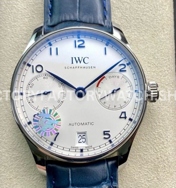 ZF Factory IWC Portuguese Automatic IW500705 42mm Steel Leather Strap Silver Arabic Numerals Dial (6) ZF Factory IWC Portuguese IW500705 silver dial blue leather strap