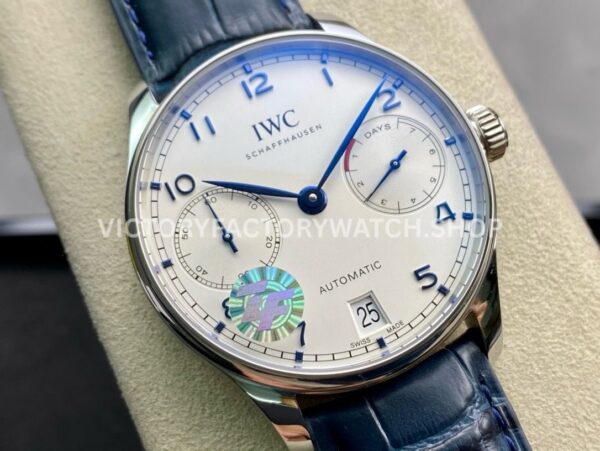 ZF Factory IWC Portuguese Automatic IW500705 42mm Steel Leather Strap Silver Arabic Numerals Dial (7) ZF Factory IWC Portuguese Automatic IW500705 42mm Steel Blue Leather Strap Blue Arabic Numerals Silver Dial