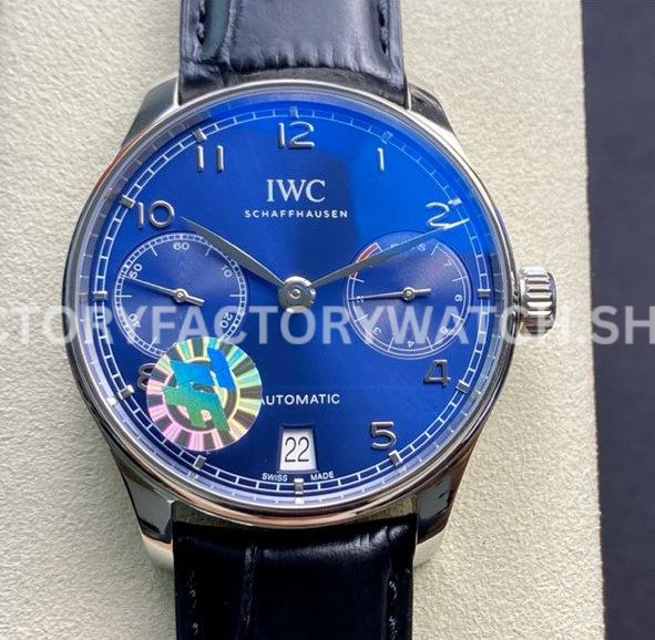 ZF Factory IWC Portuguese Automatic IW500710 42mm Steel Leather Strap Arabic Numerals Blue Dial (9) ZF Factory IWC Portuguese IW500710 blue dial steel case leather strap