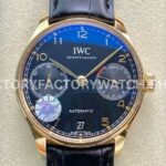 ZF Factory IWC Portuguese Automatic IW500713 42mm Rose Gold Leather Strap Arabic Numerals Blue Dial (1) ZF Factory IWC Portuguese IW500713 blue dial rose gold leather strap