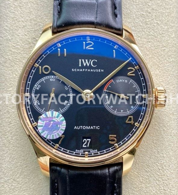 ZF Factory IWC Portuguese Automatic IW500713 42mm Rose Gold Leather Strap Arabic Numerals Blue Dial (1) ZF Factory IWC Portuguese IW500713 blue dial rose gold leather strap