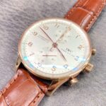 ZF Factory IWC Portuguese Chronograph IW371402 41mm Rose Gold Brown Leather Strap Arabic Numerals Silver Dial (4) ZF Factory IWC Portuguese Chronograph IW371402 41mm Rose Gold Brown Leather Strap Arabic Numerals Silver Dial