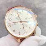 ZF Factory IWC Portuguese Chronograph IW371402 41mm Rose Gold Brown Leather Strap Arabic Numerals Silver Dial (5) ZF Factory IWC Portuguese Chronograph IW371402 41mm Rose Gold Brown Leather Strap Arabic Numerals Silver Dial