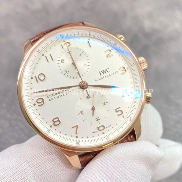 ZF Factory IWC Portuguese Chronograph IW371402 41mm Rose Gold Brown Leather Strap Arabic Numerals Silver Dial (5) ZF Factory IWC Portuguese Chronograph IW371402 41mm Rose Gold Brown Leather Strap Arabic Numerals Silver Dial