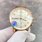 ZF Factory IWC Portuguese Chronograph IW371402 41mm Rose Gold Brown Leather Strap Arabic Numerals Silver Dial (7) ZF Factory IWC Portuguese Chronograph IW371402 silver dial rose gold watch