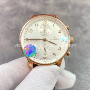 ZF Factory IWC Portuguese Chronograph IW371402 41mm Rose Gold Brown Leather Strap Arabic Numerals Silver Dial (7) ZF Factory IWC Portuguese Chronograph IW371402 silver dial rose gold watch