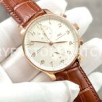 ZF Factory IWC Portuguese Chronograph IW371402 41mm Rose Gold Brown Leather Strap Arabic Numerals Silver Dial (8) ZF Factory IWC Portuguese Chronograph IW371402 41mm Rose Gold Brown Leather Strap Arabic Numerals Silver Dial