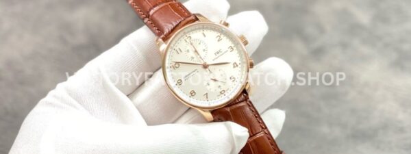 ZF Factory IWC Portuguese Chronograph IW371402 41mm Rose Gold Brown Leather Strap Arabic Numerals Silver Dial (8) ZF Factory IWC Portuguese Chronograph IW371402 41mm Rose Gold Brown Leather Strap Arabic Numerals Silver Dial