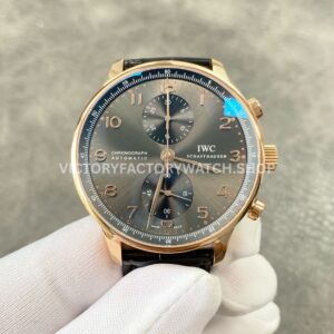 ZF Factory IWC Portuguese Chronograph IW371482 41mm Rose Gold Alligator Leather Strap Arabic Numerals Grey Dial (10) ZF Factory IWC Portuguese Chronograph IW371482 grey dial rose gold watch