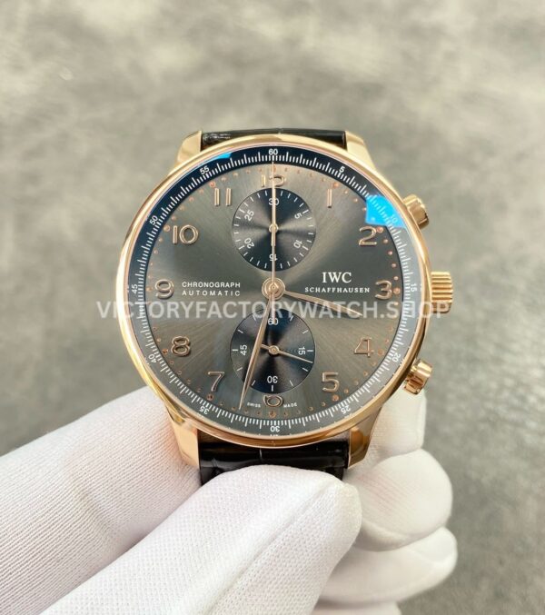 ZF Factory IWC Portuguese Chronograph IW371482 41mm Rose Gold Alligator Leather Strap Arabic Numerals Grey Dial (10) ZF Factory IWC Portuguese Chronograph IW371482 grey dial rose gold watch