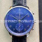 ZF Factory IWC Portuguese Chronograph IW371491 41mm Steel Leather Strap Arabic Numerals Blue Dial (2) ZF Factory IWC Portuguese Chronograph IW371491 blue dial leather strap
