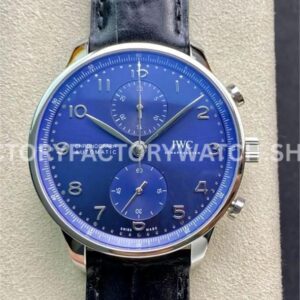 ZF Factory IWC Portuguese Chronograph IW371491 41mm Steel Leather Strap Arabic Numerals Blue Dial (2) ZF Factory IWC Portuguese Chronograph IW371491 blue dial leather strap