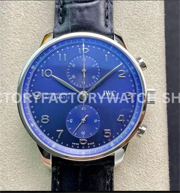 ZF Factory IWC Portuguese Chronograph IW371491 41mm Steel Leather Strap Arabic Numerals Blue Dial (2) ZF Factory IWC Portuguese Chronograph IW371491 blue dial leather strap