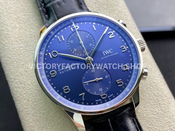 ZF Factory IWC Portuguese Chronograph IW371491 41mm Steel Leather Strap Arabic Numerals Blue Dial (6) ZF Factory IWC Portuguese Chronograph IW371491 41mm Steel Leather Strap Arabic Numerals Blue Dial