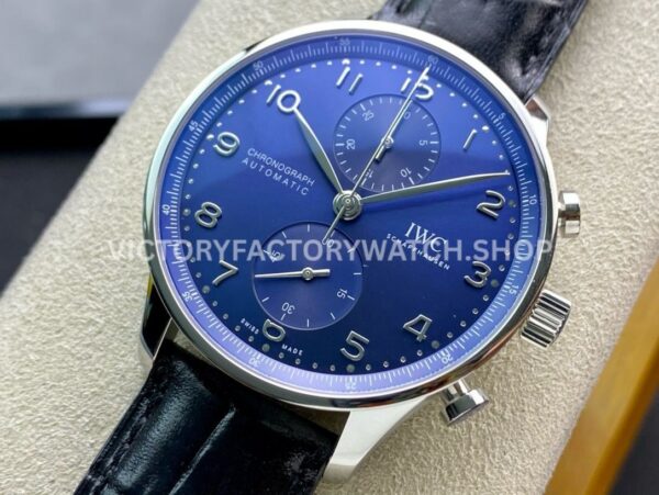 ZF Factory IWC Portuguese Chronograph IW371491 41mm Steel Leather Strap Arabic Numerals Blue Dial (7) ZF Factory IWC Portuguese Chronograph IW371491 41mm Steel Leather Strap Arabic Numerals Blue Dial