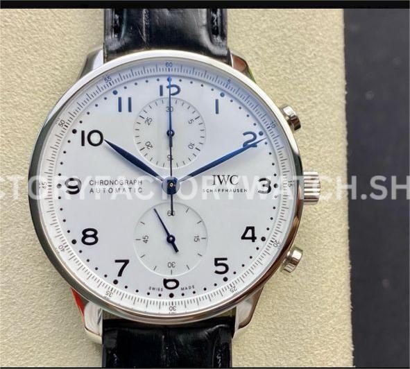 ZF Factory IWC Portuguese Chronograph IW371602 40mm Steel Leather Strap Arabic Numerals White Dial (2) ZF Factory IWC Portuguese Chronograph IW371602 white dial leather strap