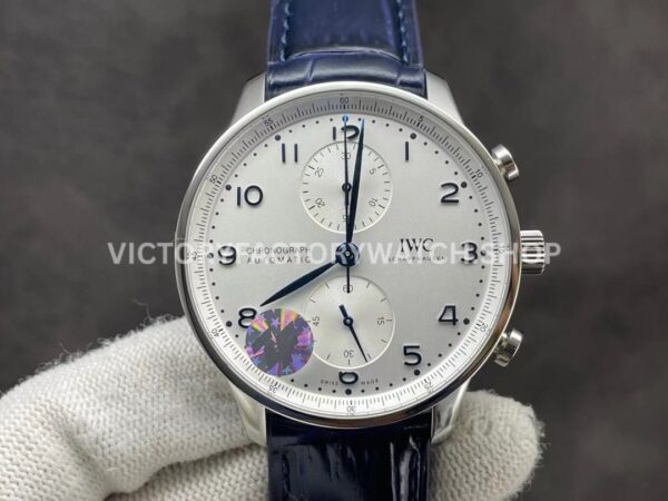 ZF Factory IWC Portuguese Chronograph IW371605 40mm Steel Leather Strap Silver Arabic Numerals Dial (1) ZF Factory IWC Portuguese Chronograph IW371605 40mm Steel Blue Leather Strap Blue Arabic Numerals Silver Dial