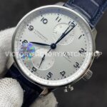 ZF Factory IWC Portuguese Chronograph IW371605 40mm Steel Leather Strap Silver Arabic Numerals Dial (2) ZF Factory IWC Portuguese Chronograph IW371605 40mm Steel Blue Leather Strap Blue Arabic Numerals Silver Dial