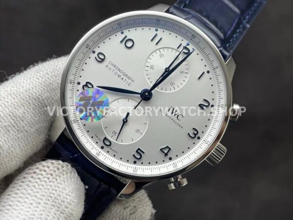 ZF Factory IWC Portuguese Chronograph IW371605 40mm Steel Leather Strap Silver Arabic Numerals Dial (2) ZF Factory IWC Portuguese Chronograph IW371605 40mm Steel Blue Leather Strap Blue Arabic Numerals Silver Dial