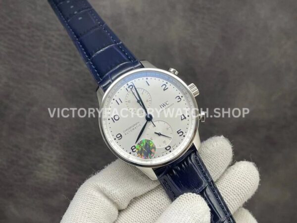 ZF Factory IWC Portuguese Chronograph IW371605 40mm Steel Leather Strap Silver Arabic Numerals Dial (3) ZF Factory IWC Portuguese Chronograph IW371605 40mm Steel Blue Leather Strap Blue Arabic Numerals Silver Dial