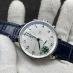 ZF Factory IWC Portuguese Chronograph IW371605 40mm Steel Leather Strap Silver Arabic Numerals Dial (8) ZF Factory IWC Portuguese Chronograph IW371605 40mm Steel Blue Leather Strap Blue Arabic Numerals Silver Dial