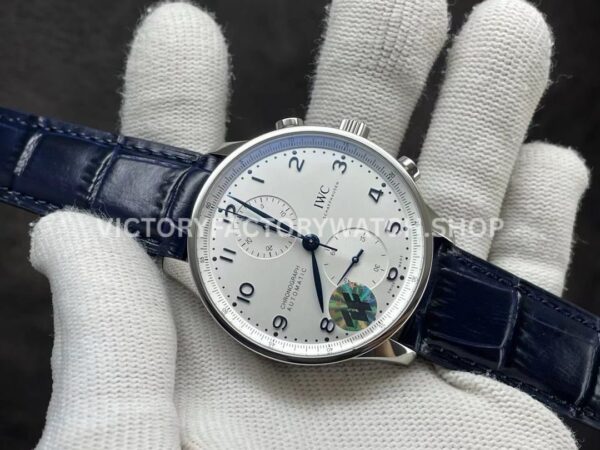 ZF Factory IWC Portuguese Chronograph IW371605 40mm Steel Leather Strap Silver Arabic Numerals Dial (8) ZF Factory IWC Portuguese Chronograph IW371605 40mm Steel Blue Leather Strap Blue Arabic Numerals Silver Dial