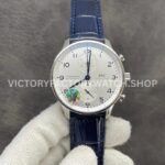 ZF Factory IWC Portuguese Chronograph IW371605 40mm Steel Leather Strap Silver Arabic Numerals Dial (9) ZF Factory IWC Portuguese Chronograph IW371605 silver dial blue leather strap