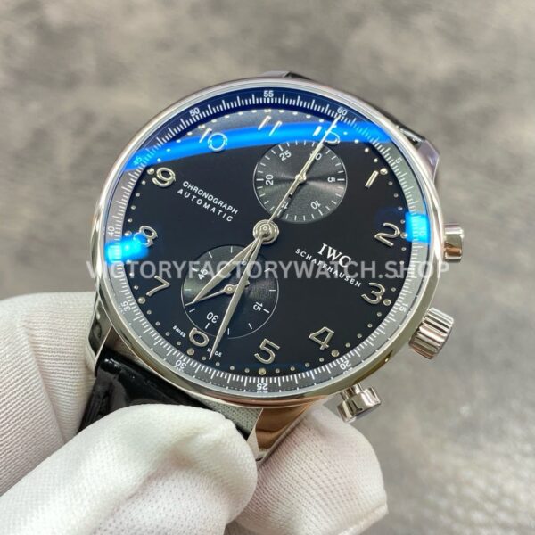 ZF Factory IWC Portuguese Chronograph IW371609 41mm Steel Alligator Leather Strap Arabic Numerals Black Dial (3) ZF Factory IWC Portuguese Chronograph IW371609 41mm Steel Alligator Leather Strap Arabic Numerals Black Dial