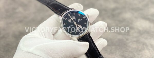 ZF Factory IWC Portuguese Chronograph IW371609 41mm Steel Alligator Leather Strap Arabic Numerals Black Dial (5) ZF Factory IWC Portuguese Chronograph IW371609 41mm Steel Alligator Leather Strap Arabic Numerals Black Dial