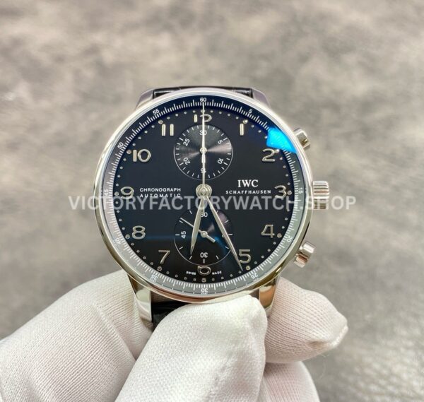 ZF Factory IWC Portuguese Chronograph IW371609 41mm Steel Alligator Leather Strap Arabic Numerals Black Dial (7) ZF Factory IWC Portuguese Chronograph IW371609 black dial steel case watch