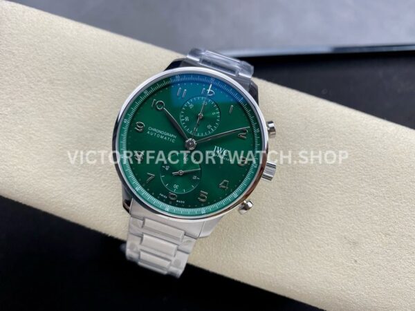 ZF Factory IWC Portuguese Chronograph IW371615 41mm Steel Leather Strap Green Dial (1) ZF Factory IWC Portuguese Chronograph IW371615 41mm Full Steel Green Dial
