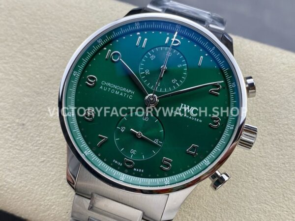 ZF Factory IWC Portuguese Chronograph IW371615 41mm Steel Leather Strap Green Dial (4) ZF Factory IWC Portuguese Chronograph IW371615 41mm Full Steel Green Dial