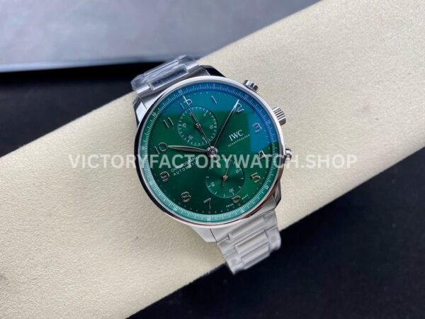 ZF Factory IWC Portuguese Chronograph IW371615 41mm Steel Leather Strap Green Dial (8) ZF Factory IWC Portuguese Chronograph IW371615 41mm Full Steel Green Dial