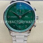 ZF Factory IWC Portuguese Chronograph IW371615 41mm Steel Leather Strap Green Dial (9) ZF Factory IWC Portuguese Chronograph IW371615 green dial full steel bracelet