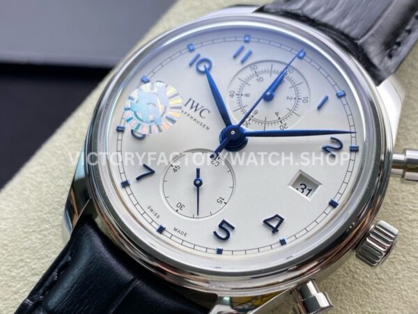 ZF Factory IWC Portuguese Chronograph IW390302 Steel Leather Strap Arabic Numerals Silver Dial (1) ZF Factory IWC Portuguese Chronograph IW390302 Steel Leather Strap Arabic Numerals Silver Dial