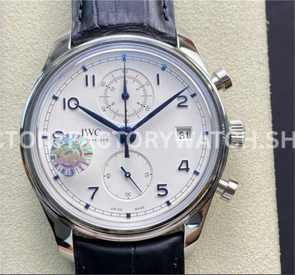ZF Factory IWC Portuguese Chronograph IW390302 Steel Leather Strap Arabic Numerals Silver Dial (7) ZF Factory IWC Portuguese Chronograph IW390302 silver dial leather strap