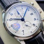 ZF Factory IWC Portuguese Chronograph IW390302 Steel Leather Strap Arabic Numerals Silver Dial (8) ZF Factory IWC Portuguese Chronograph IW390302 Steel Leather Strap Arabic Numerals Silver Dial