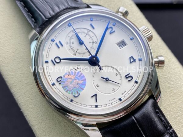 ZF Factory IWC Portuguese Chronograph IW390302 Steel Leather Strap Arabic Numerals Silver Dial (8) ZF Factory IWC Portuguese Chronograph IW390302 Steel Leather Strap Arabic Numerals Silver Dial