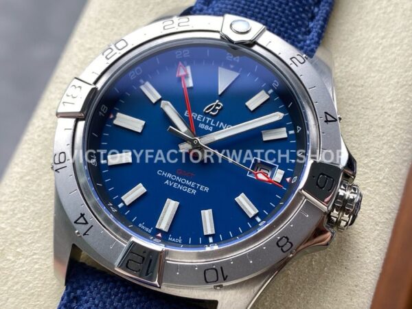 BLS Factory Breitling Avenger A32320101C1X1 44mm Steel Calf Skin Strap Red GMT Needle Blue Dial (2) BLS Factory Breitling Avenger A32320101C1X1 44mm Steel Calf Skin Strap Red GMT Needle Blue Dial