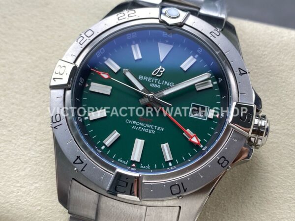 BLS Factory Breitling Avenger A32320101L1A1 44mm Full Steel Red GMT Needle Green Dial