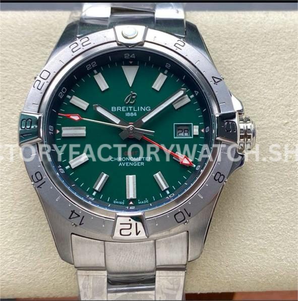 BLS Factory Breitling Avenger A32320101L1A1 44mm full steel green dial red GMT hand