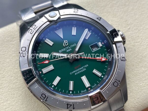 BLS Factory Breitling Avenger A32320101L1A1 44mm Full Steel Red GMT Needle Green Dial