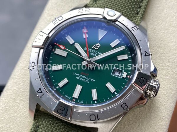 BLS Factory Breitling Avenger A32320101L1A1 44mm Steel Calf Skin Strap Red GMT Needle Green Dial (3) BLS Factory Breitling Avenger A32320101L1A1 44mm Steel Calf Skin Strap Red GMT Needle Green Dial