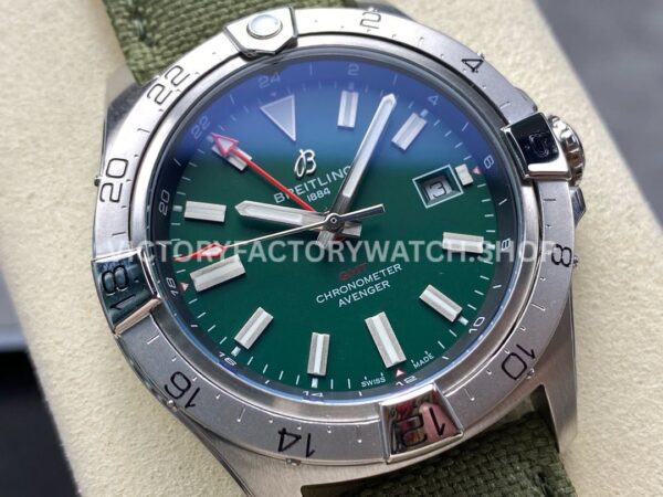 BLS Factory Breitling Avenger A32320101L1A1 44mm Steel Calf Skin Strap Red GMT Needle Green Dial (5) BLS Factory Breitling Avenger A32320101L1A1 44mm Steel Calf Skin Strap Red GMT Needle Green Dial